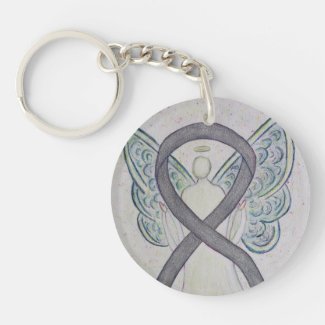 Silver Sparkle Awareness Ribbon Angel Key chain
