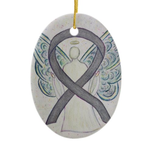 Silver Sparkle Awareness Ribbon Angel Ornament