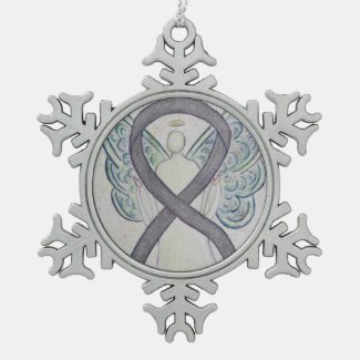 Silver Sparkle Awareness Ribbon Angel Ornament