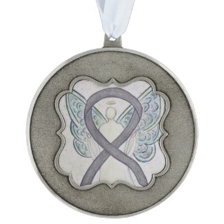 Silver Sparkle Awareness Ribbon Angel Ornaments