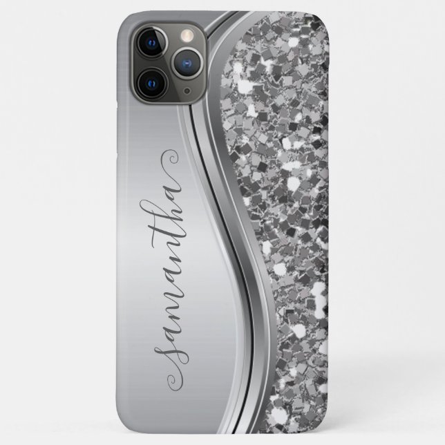 Silver Sparkle Bling Handwritten Personalized Case-Mate iPhone Case (Back)