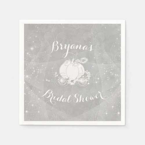 Silver Sparkle Carriage Cinderella Elegant Party Paper Napkins