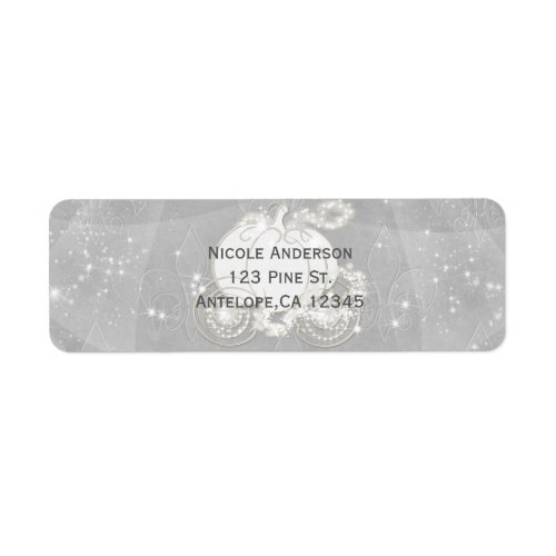 Silver Sparkle Carriage Cinderella Invitation Label