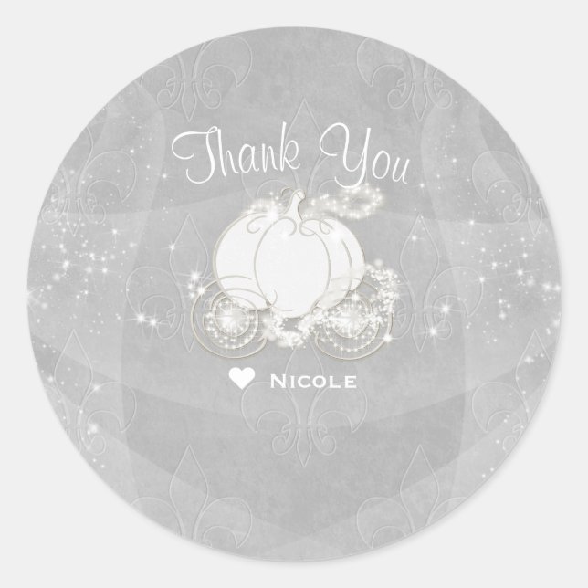 Silver Sparkle Carriage Cinderella Party Favor Classic Round Sticker (Front)