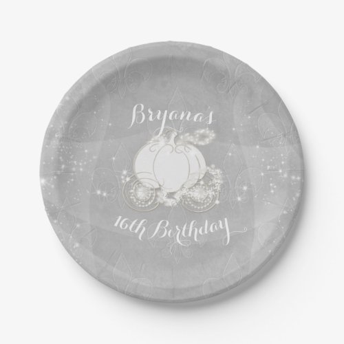 Silver Sparkle Carriage Elegant Cinderella Party Paper Plates