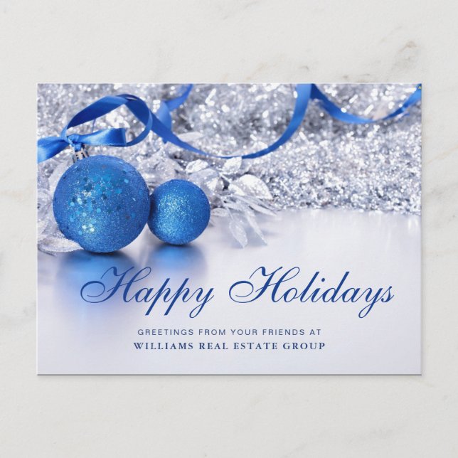 Silver Sparkle Christmas Balls Corporate Greeting Postcard (Front)