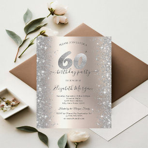 Silver Sparkle Diamonds Ivory 60th Birthday Party Invitation
