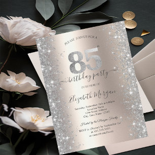 Silver Sparkle Diamonds Ivory 85th Birthday Party Invitation
