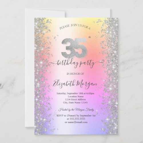 Silver Sparkle Diamonds Ombre 35th Birthday Party Invitation