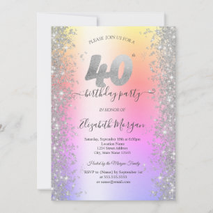 Silver Sparkle Diamonds Ombre 40th Birthday Party Invitation