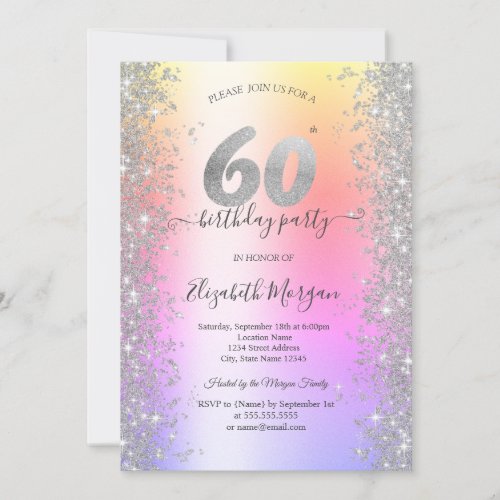 Silver Sparkle Diamonds Ombre 60th Birthday Party Invitation