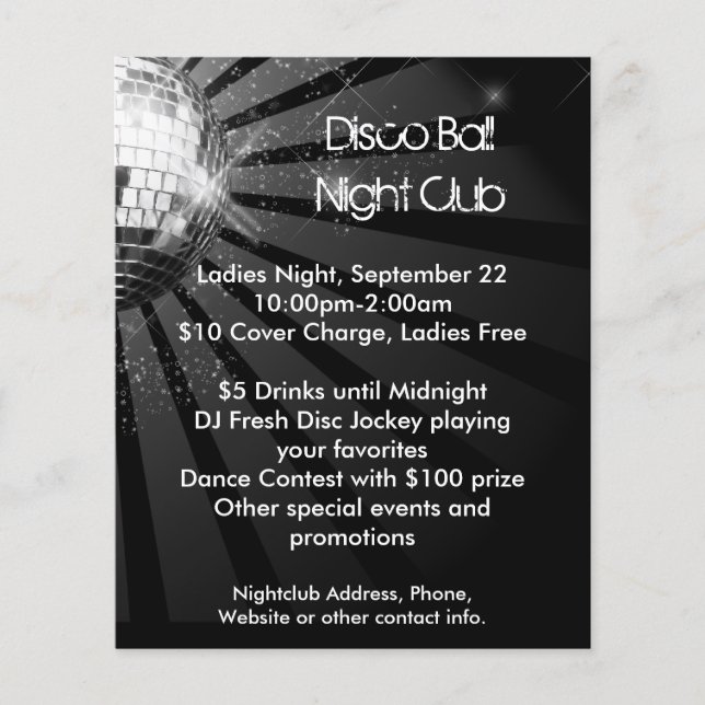 Silver Sparkle Disco Ball Party Flyer (Front)