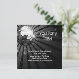 Silver Sparkle Disco Ball Party Invitation | Zazzle