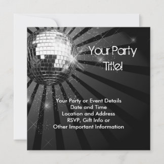 Silver Sparkle Disco Ball Party Invitation