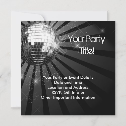 Silver Sparkle Disco Ball Party Custom Invitations