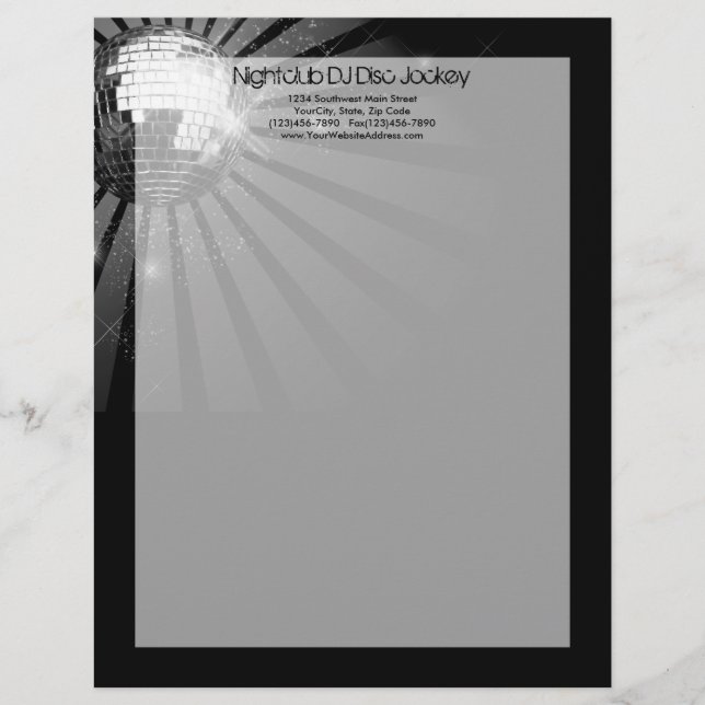 Silver Sparkle Disco Ball Party Letterhead (Front)