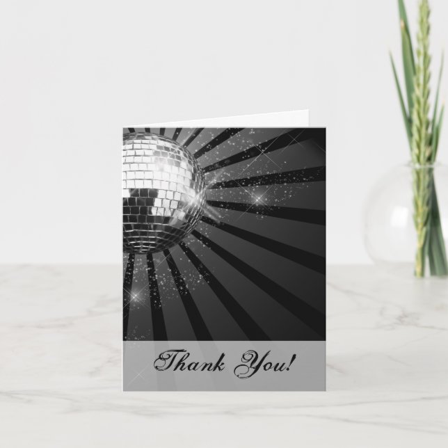 Silver Sparkle Disco Ball Party Thank You Card (Front)