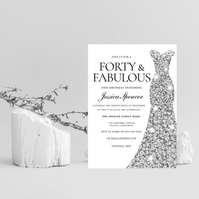 Silver Sparkle Dress 40 & Fabulous 40th Birthday Invitation (Creator Uploaded)