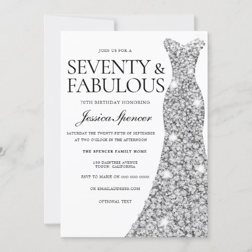 Silver Sparkle Dress 70  Fabulous 70th Birthday Invitation