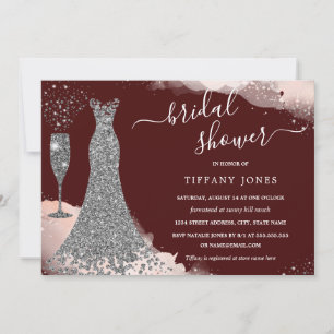 Silver Sparkle Dress Burgundy Bridal Shower   Invitation