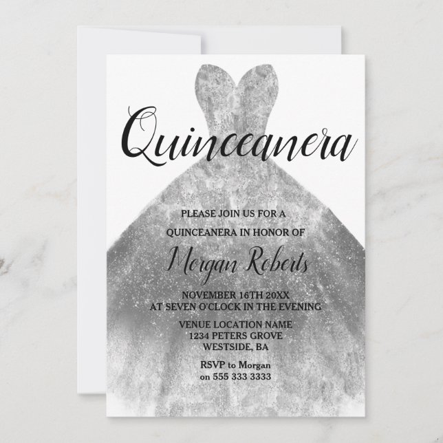 Silver Sparkle Dress Quinceanera 15th Party Invitation (Front)
