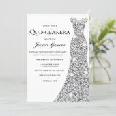 Silver Sparkle Dress Velvet Quinceanera Invite (Standing Front)