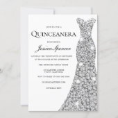 Silver Sparkle Dress Velvet Quinceanera Invite (Front)