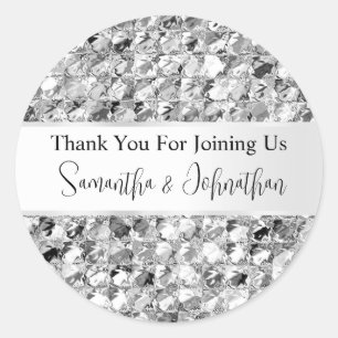 Silver sparkle faux foil aluminum glam metallic classic round sticker