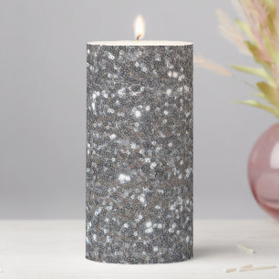 Silver Sparkle Faux Glitter Pillar Candle