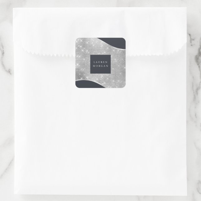 silver sparkle foil wave luxurious square sticker (Bag)
