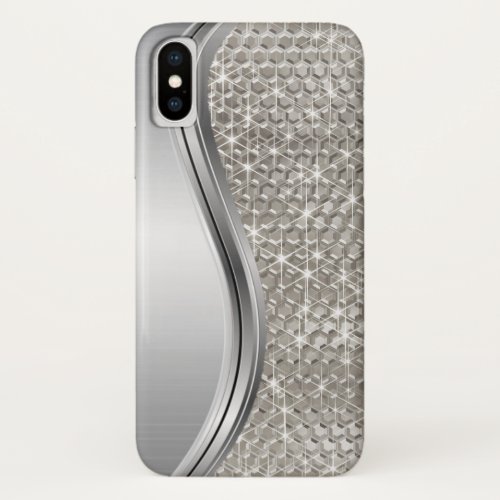 Silver Sparkle Glam Bling Metal Look iPhone X Case