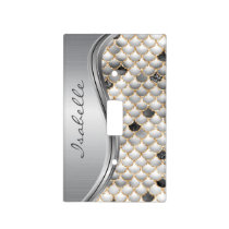 Silver Sparkle Glam Bling Monogram Mermaid Scale Light Switch Cover