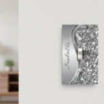 Silver Sparkle Glam Bling Monogram Name Metal Light Switch Cover<br><div class="desc">This design may be personalized in the area provided by changing the photo and/or text. Or it can be customized by clicking Personalize this Template and then choosing the click to customize further option and delete or change the color of the background, add text, change the text color or style,...</div>