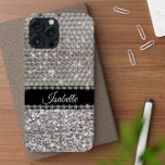 Silver Sparkle Glam Bling Personalized Metal iPhone 15 Case<br><div class="desc">Any glitter or diamonds in design are photos and simulated. This design may be personalized in the area provided by changing the photo and/or text. Or it can be customized by clicking Personalize this Template and then choosing the click to customize further option and delete or change the color of...</div>