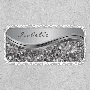 Silver Sparkle Glam Bling Personalized Metal Patch