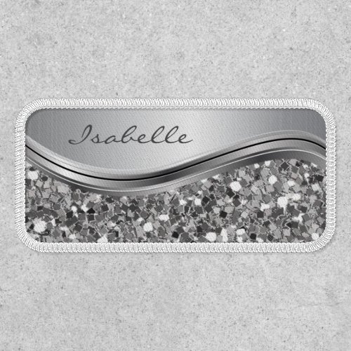 Silver Sparkle Glam Bling Personalized Metal Patch