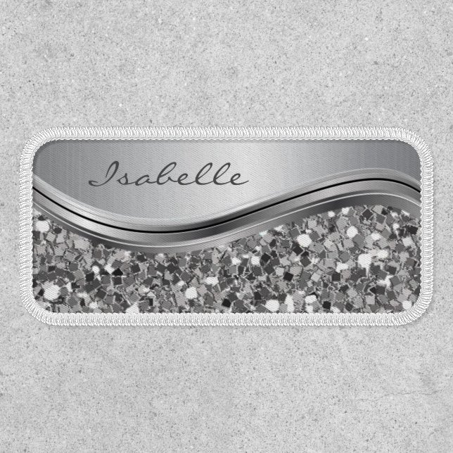 Silver Sparkle Glam Bling Personalized Metal Patch (Front)