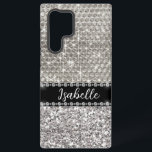Silver Sparkle Glam Bling Personalized Metal  Samsung Galaxy S22 Ultra Case<br><div class="desc">Any glitter or diamonds in design are photos and simulated. This design may be personalized in the area provided by changing the photo and/or text. Or it can be customized by clicking Personalize this Template and then choosing the click to customize further option and delete or change the color of...</div>