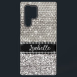 Silver Sparkle Glam Bling Personalized Metal  Samsung Galaxy S22 Ultra Case<br><div class="desc">Any glitter or diamonds in design are photos and simulated. This design may be personalized in the area provided by changing the photo and/or text. Or it can be customized by clicking Personalize this Template and then choosing the click to customize further option and delete or change the color of...</div>