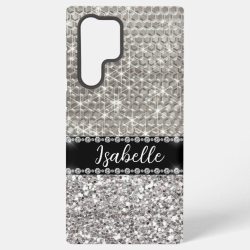 Silver Sparkle Glam Bling Personalized Metal  Samsung Galaxy S22 Ultra Case