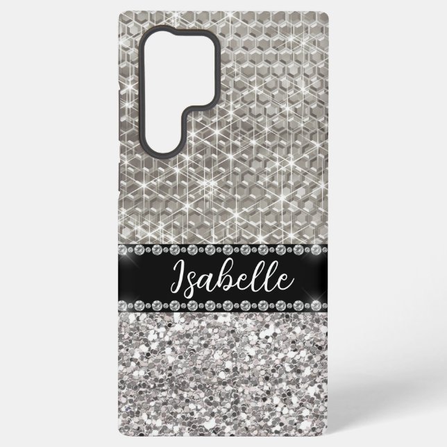 Silver Sparkle Glam Bling Personalized Metal  Samsung Galaxy Case (Back)