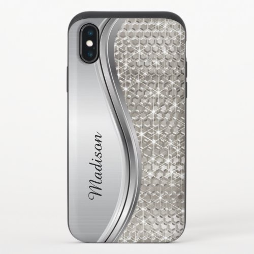 Silver Sparkle Glam Glitter Personalized iPhone X Slider Case