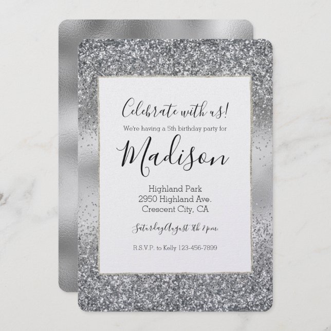 Silver Sparkle Glam Invitation (Front/Back)
