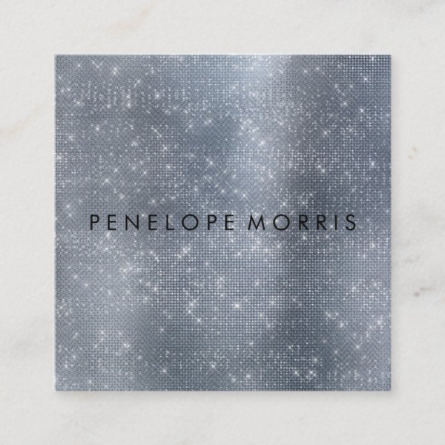 Silver Sparkle Glitter Beauty Stylist Square Business Card (Front)