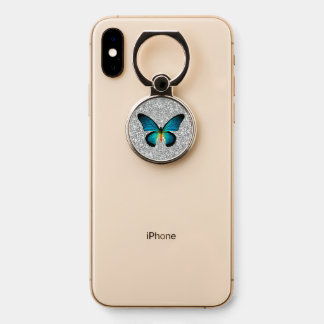 Silver Sparkle Glitter Blue Butterfly Phone Ring Stand
