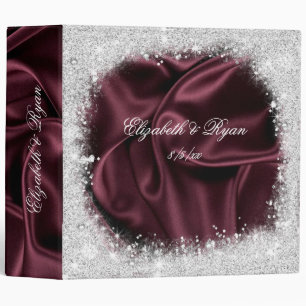 Silver Sparkle Glitter, Burgundy Satin, Custom 3 Ring Binder
