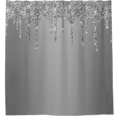 Silver Sparkle Glitter Drips Chic Shower Curtain