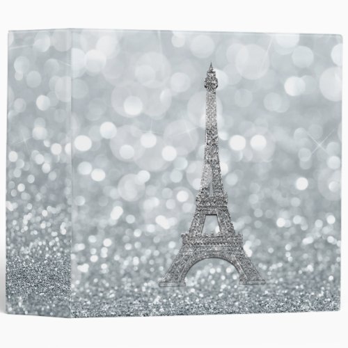 Silver Sparkle Glitter Eiffel Tower Paris Glam 3 Ring Binder