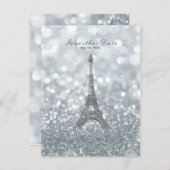 Silver Sparkle Glitter Eiffel Tower Save the Date Announcement Postcard (Front/Back)