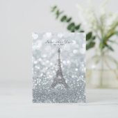 Silver Sparkle Glitter Eiffel Tower Save the Date Announcement Postcard (Standing Front)